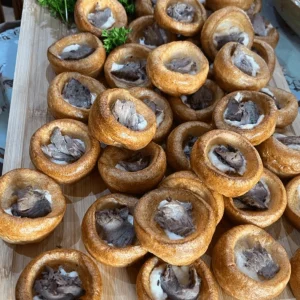 A tray of roast beef and horseradish stuffed yorkshires