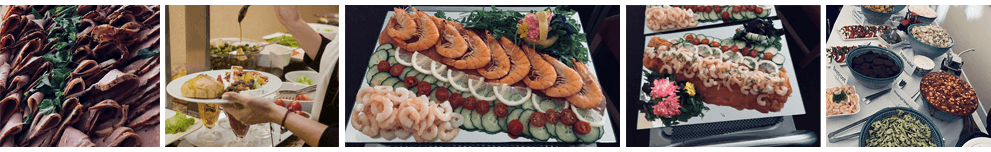 Montage of buffet food such as prawns and smoked salmon